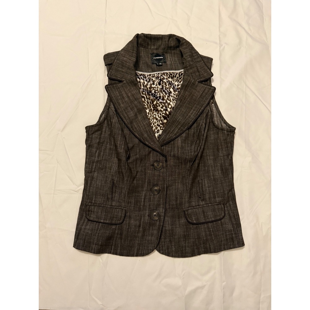 Mymichelle Gray Sleeveless Blazer Vest Animal Print Lining‎ XL Tailored Career